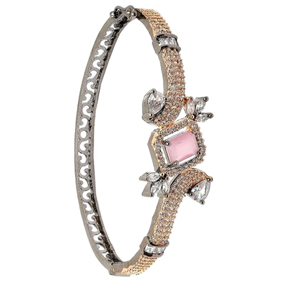 Rhodium-Plated Black Tone American Diamond Openable Kada Bracelet