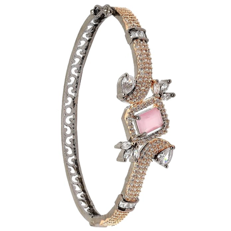 Rhodium-Plated Black Tone American Diamond Openable Kada Bracelet