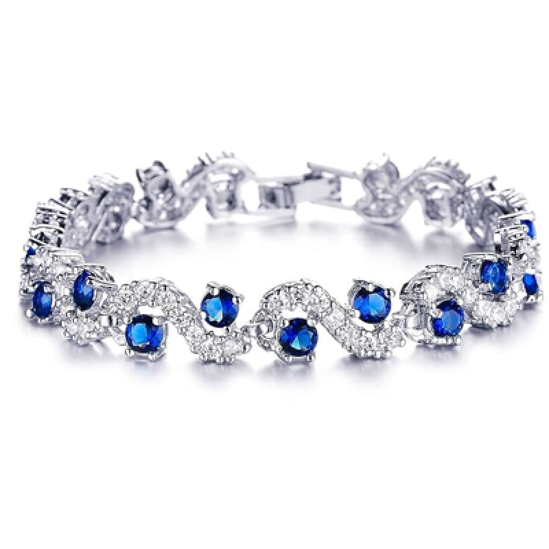 Royal Blue Crystal CZ Silver Plated Stylish Bracelet