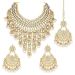 Kundan & Beads Studded Necklace Earrings & Maangtikka Set Ethnic Jewellery for Women & Girls
