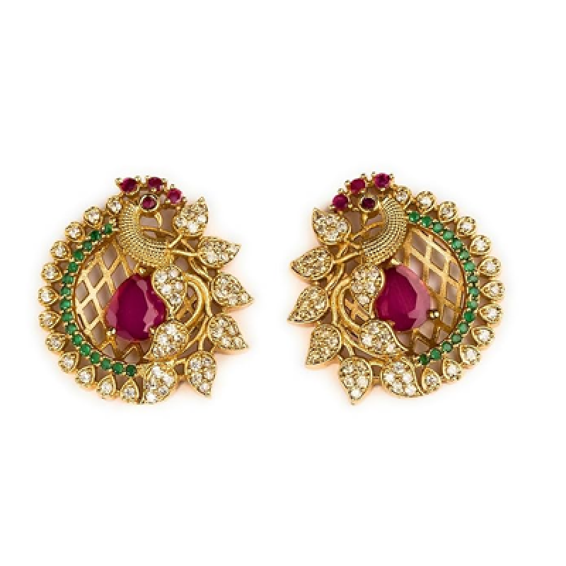 Traditional Tops Gold Plated Ethnic Peacock Designer Studs Earrings for Women and Girls