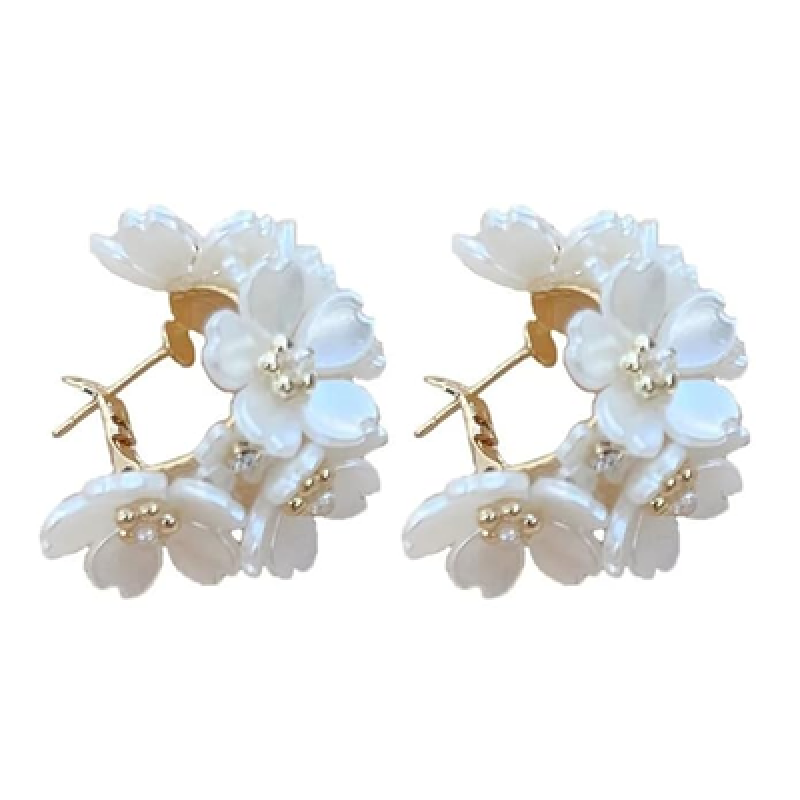 Latest Sweet Romantic Elegant White Flower Hoop Earrings