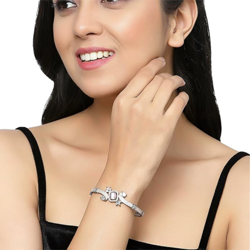 Rhodium-Plated Black Tone American Diamond Openable Kada Bracelet