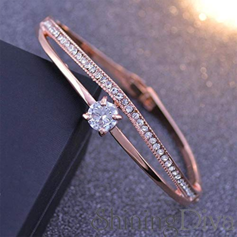 Stylish 18k Rose Gold Plated Crystal Bangle Bracelet for Women