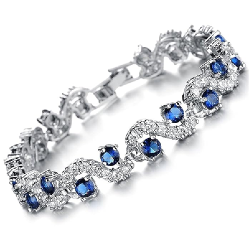 Royal Blue Crystal CZ Silver Plated Stylish Bracelet