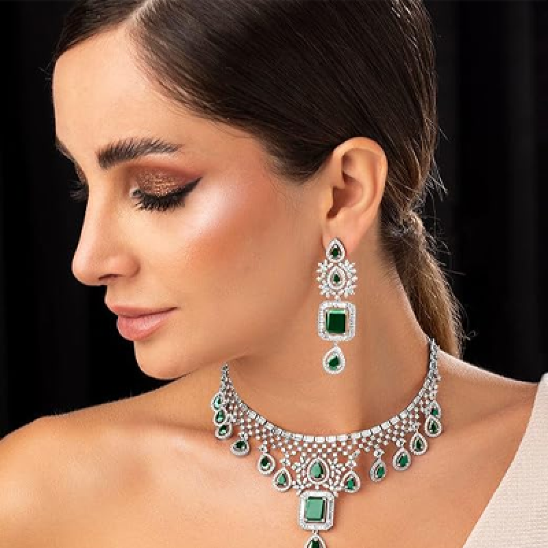 American Diamond Zirconia Necklace Set Trendy Stylish Jewellery Gift for Women & Girls