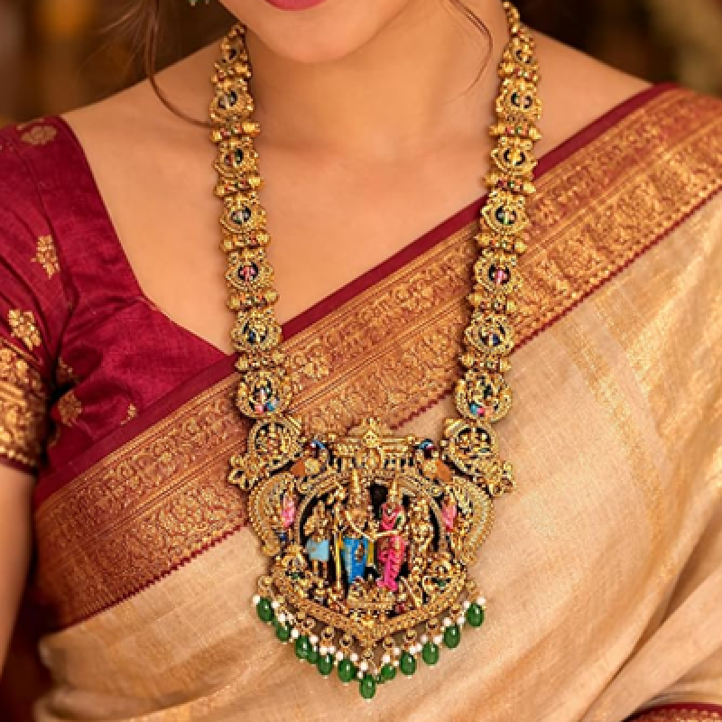 Sita Ramam Temple Jewellery Long Haram Set for Women