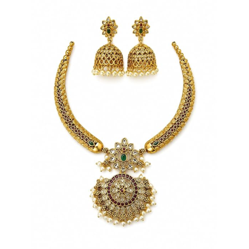 Traditional Temple Jewellery Set for Women, Gold Plated Temple Choker Necklace Set