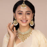 Kundan & Beads Studded Necklace Earrings & Maangtikka Set Ethnic Jewellery for Women & Girls