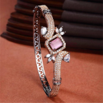 Rhodium-Plated Black Tone American Diamond Openable Kada Bracelet