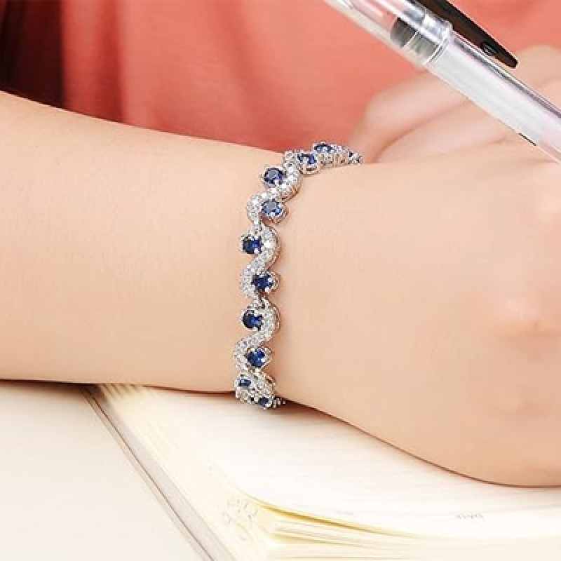 Royal Blue Crystal CZ Silver Plated Stylish Bracelet