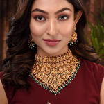 Choker Set: Exquisite Temple Design with Dangling Green Beads For Women