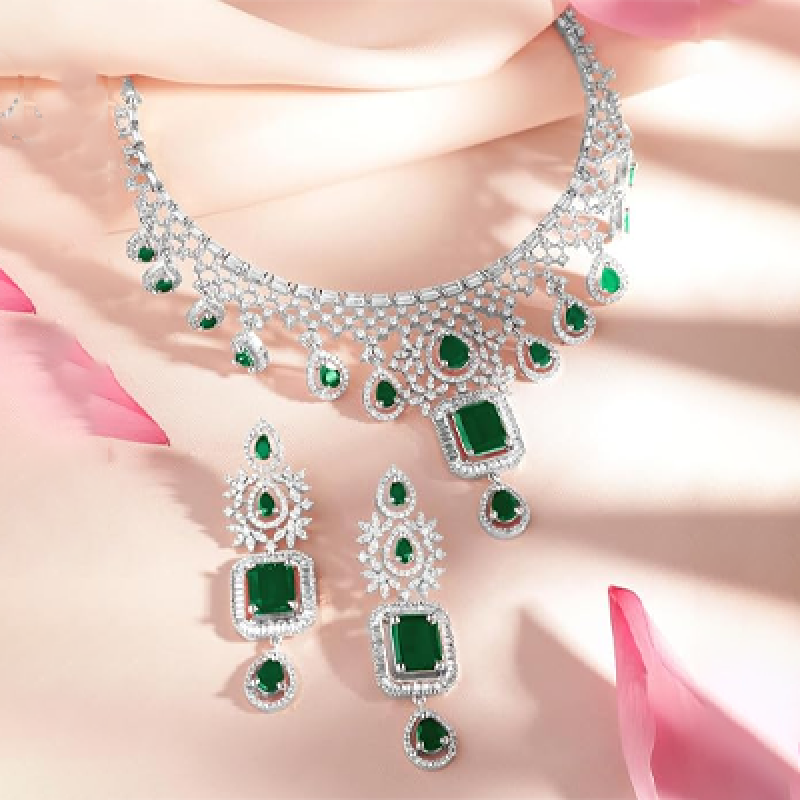 American Diamond Zirconia Necklace Set Trendy Stylish Jewellery Gift for Women & Girls
