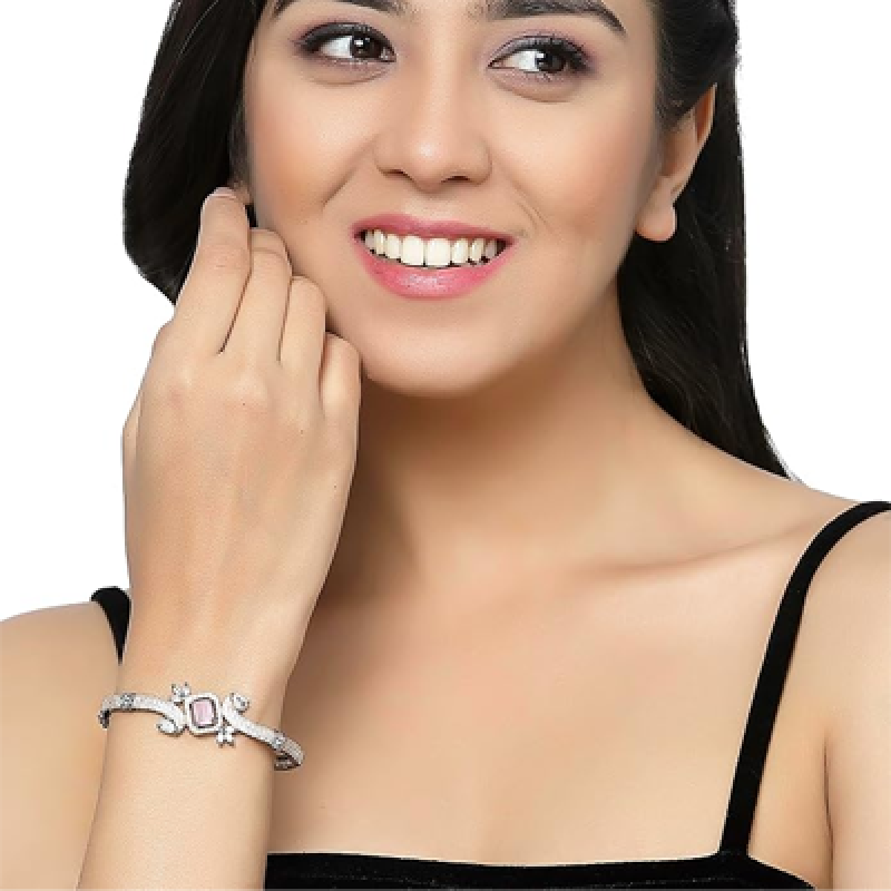 Rhodium-Plated Black Tone American Diamond Openable Kada Bracelet