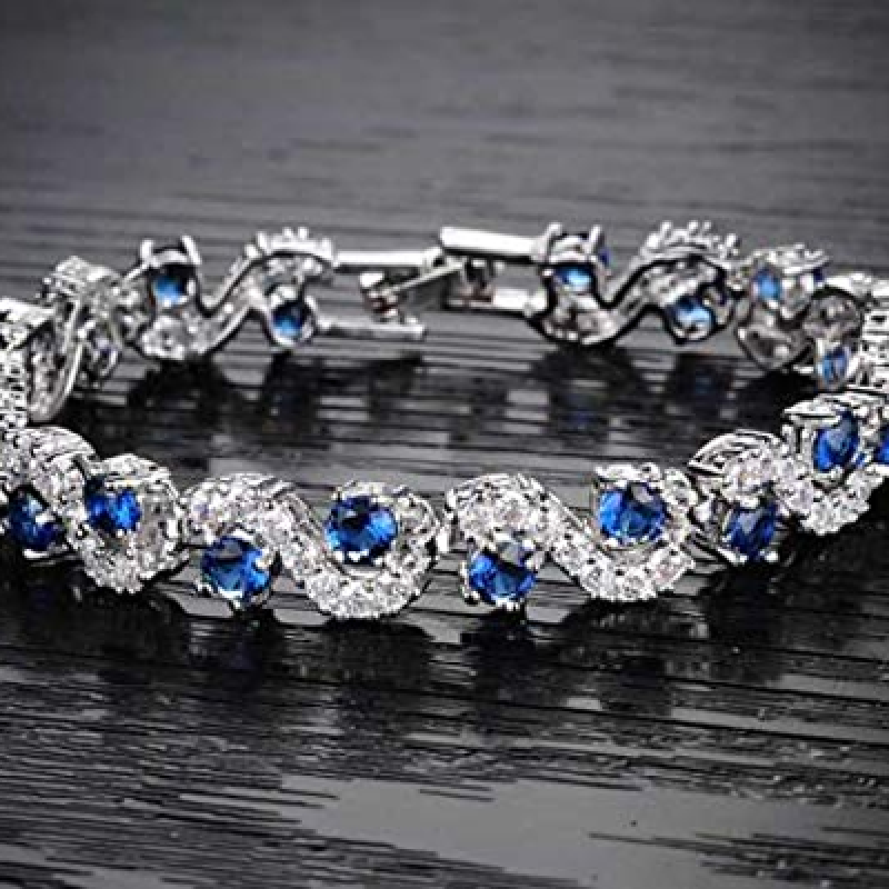 Royal Blue Crystal CZ Silver Plated Stylish Bracelet