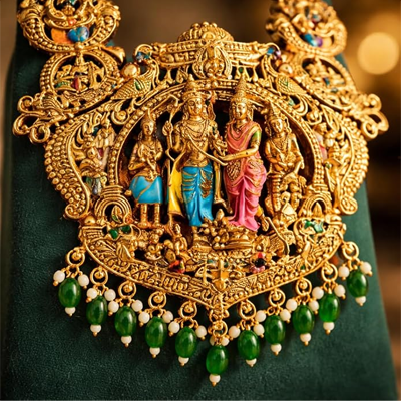 Sita Ramam Temple Jewellery Long Haram Set for Women